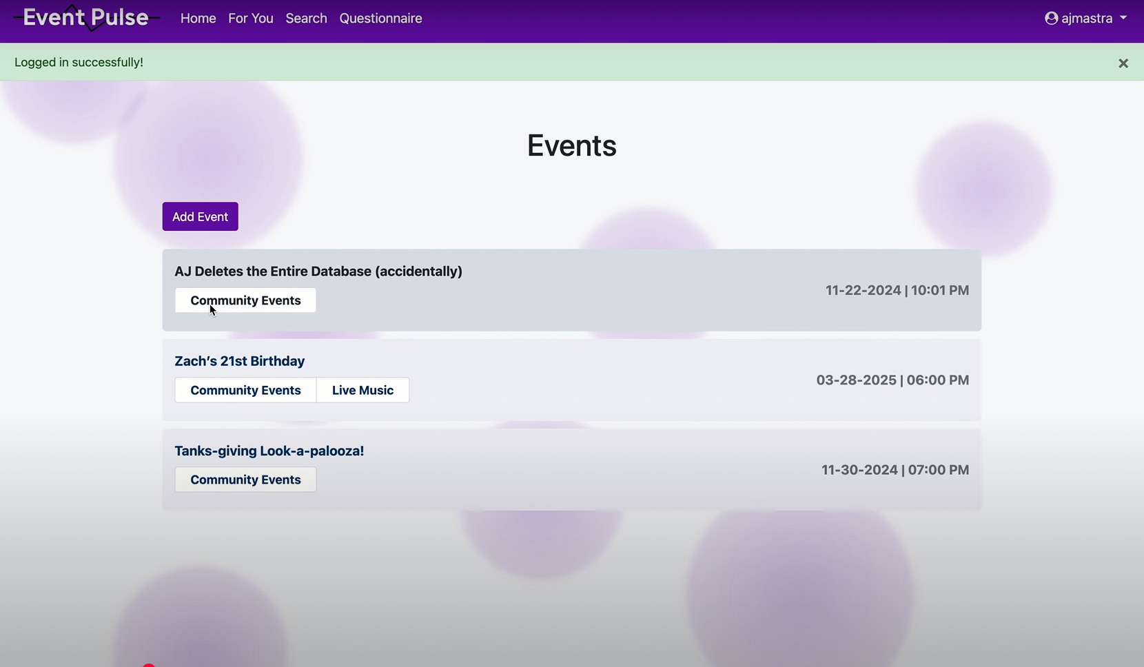 Event Pulse (Full-Stack Web App) - Demonstration