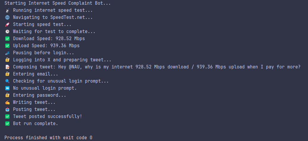 Internet Speed Twitter Bot - Demonstration